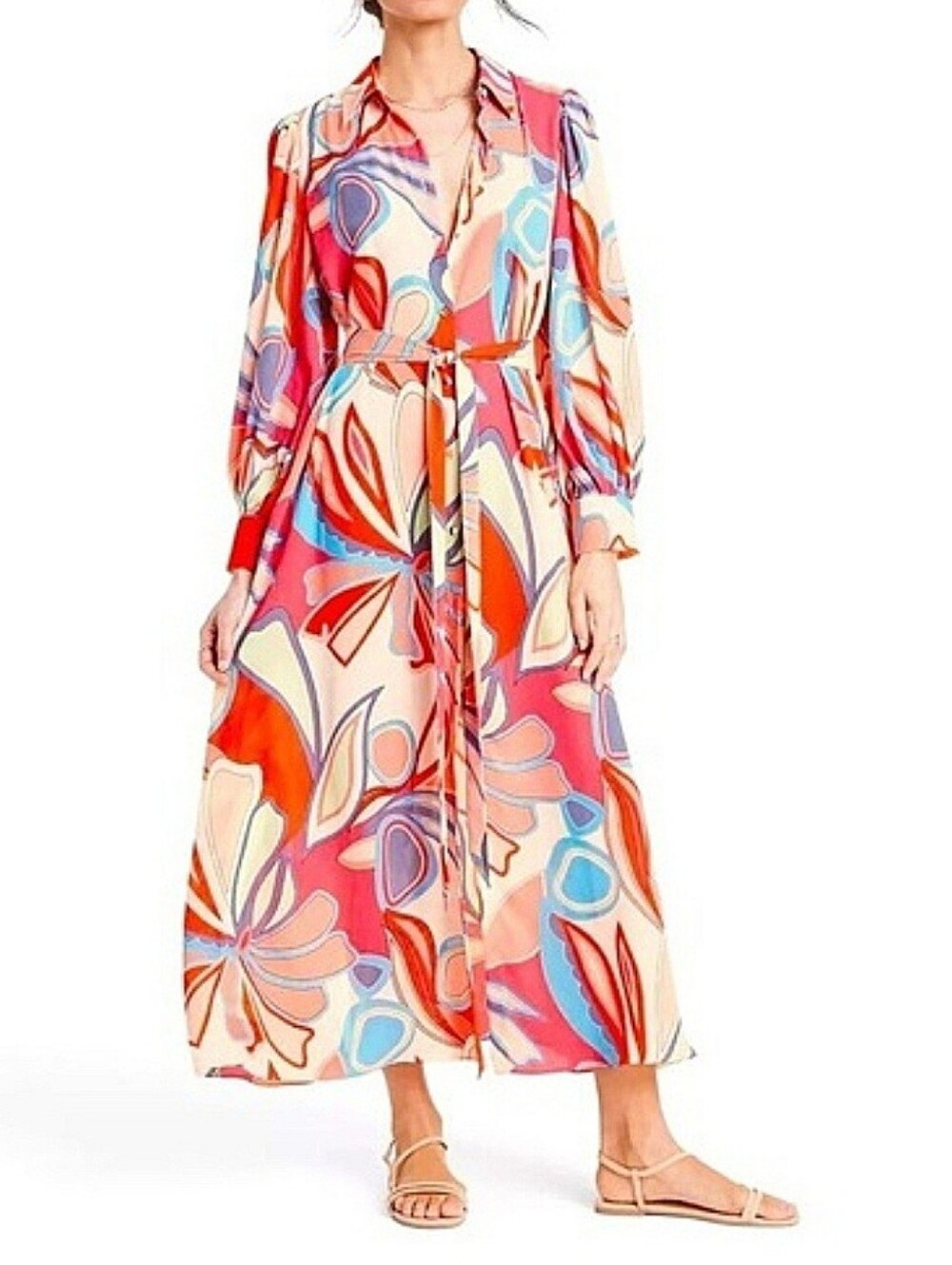 ALEXIS for Target Mixed Floral Long Sleeve Robe Dress XS / S Button Front